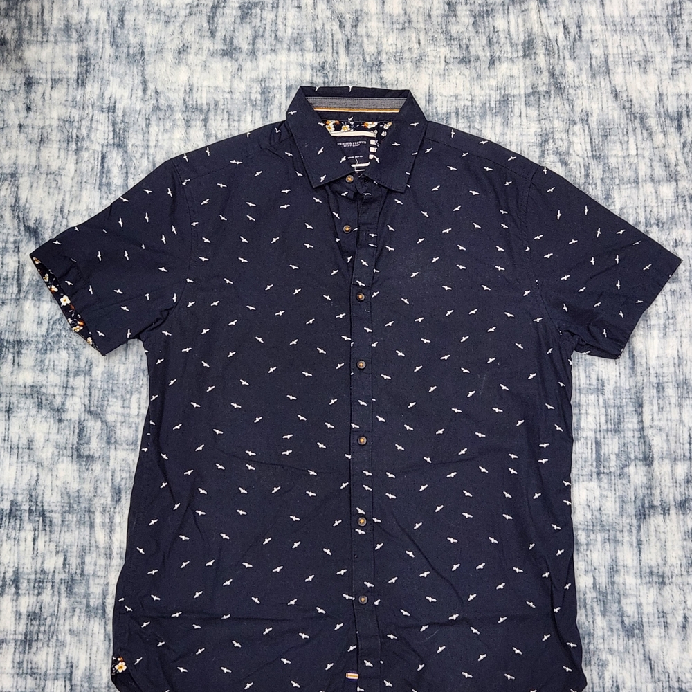 Men's Classic Navy Blue Printed Shirt